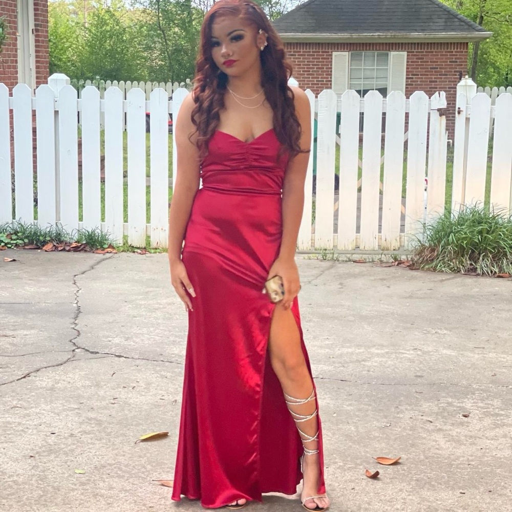 Cider Red Satin Prom Dress